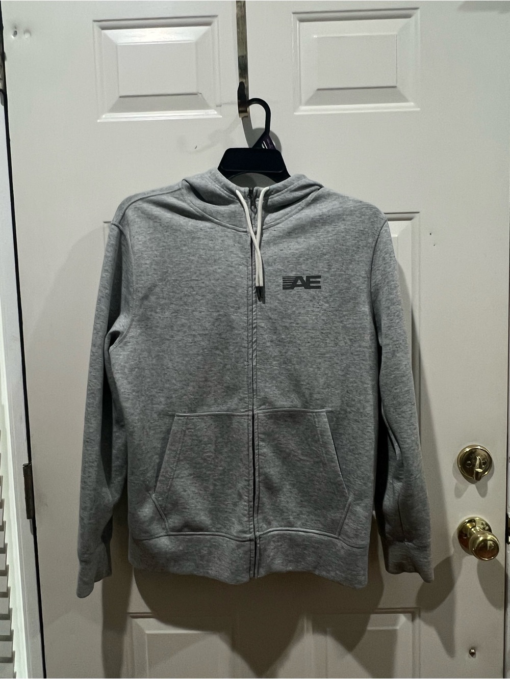 American Eagle Outfitters Gray Full-Zip Hoodie with AE Logo